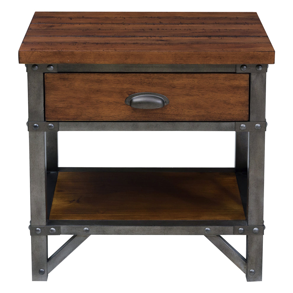Wooden Nightstand With Metal Block Legs And Open Shelf, Brown By Benzara | Nightstands | Modishstore - 3
