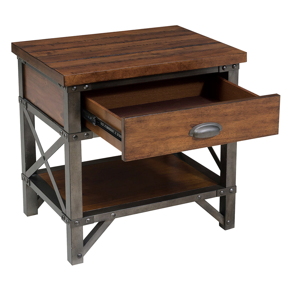 Wooden Nightstand With Metal Block Legs And Open Shelf, Brown By Benzara | Nightstands | Modishstore - 4