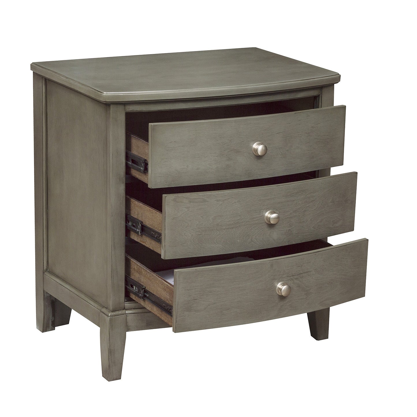 Wooden Nightstand With 3 Spacious Drawers And Knobs, Gray By Benzara | Nightstands | Modishstore - 2