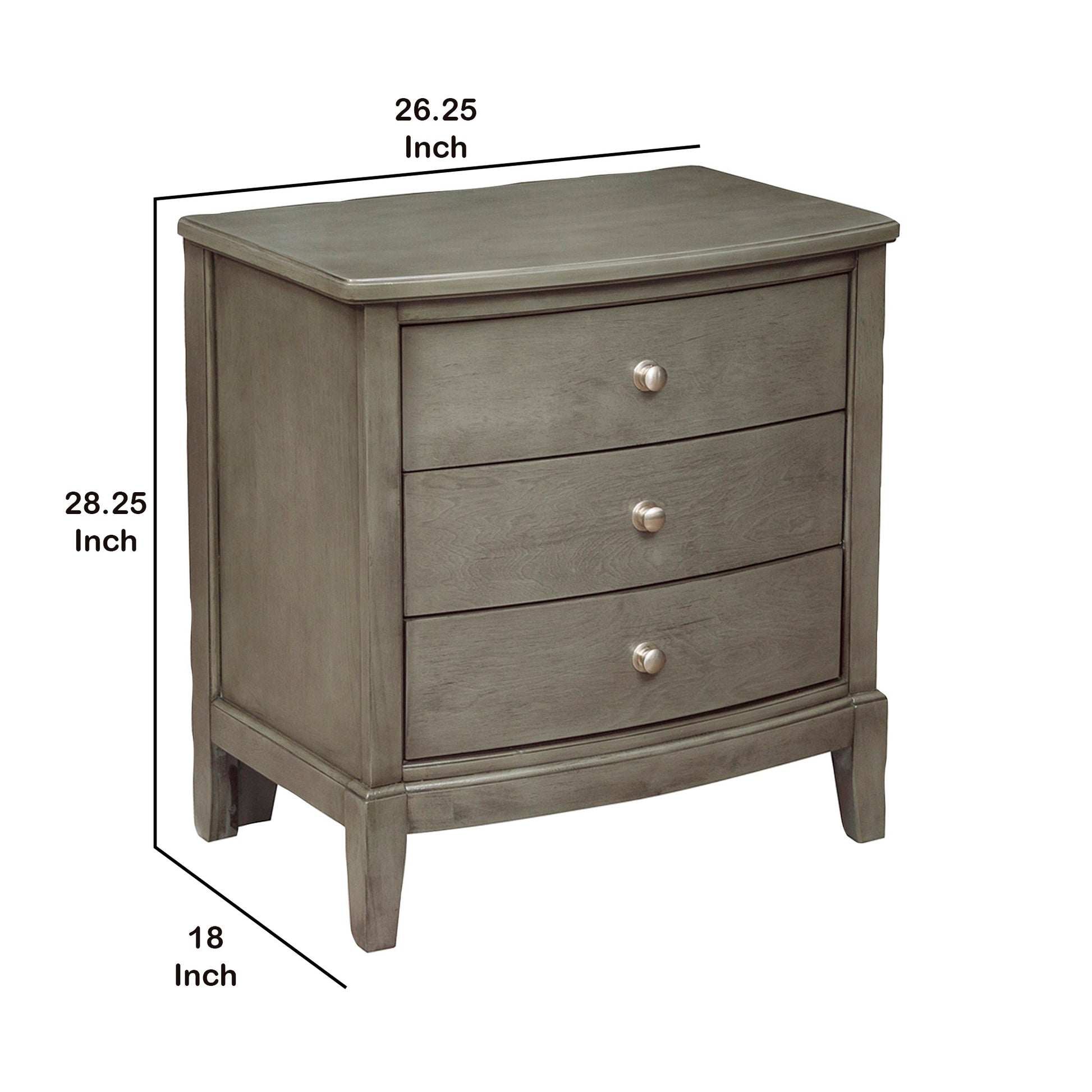 Wooden Nightstand With 3 Spacious Drawers And Knobs, Gray By Benzara | Nightstands | Modishstore - 4