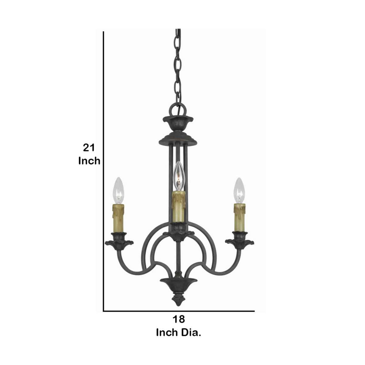 3 Bulb Candle Style Uplight Chandelier With Metal Frame, Black And Brass By Benzara | Chandeliers |  Modishstore  - 2