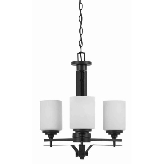3 Bulb Uplight Chandelier With Metal Frame And Glass Shade, Black And White By Benzara | Chandeliers |  Modishstore 