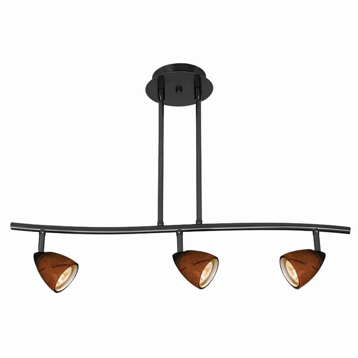 3 Light 120V Metal Track Light Fixture With Glass Shade, Black And Brown By Benzara | Ceiling Lamps |  Modishstore 