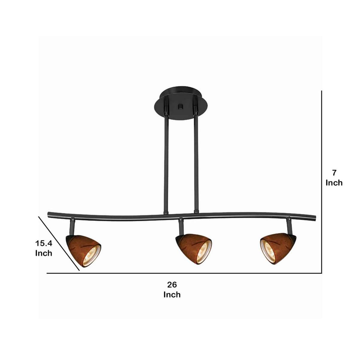 3 Light 120V Metal Track Light Fixture With Glass Shade, Black And Brown By Benzara | Ceiling Lamps |  Modishstore  - 2