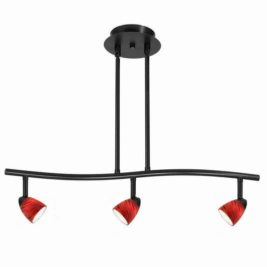 3 Light 120V Metal Track Light Fixture With Glass Shade, Black And Red By Benzara | Ceiling Lamps |  Modishstore 