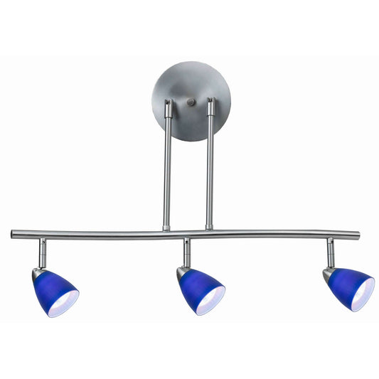 3 Light 120V Metal Track Light Fixture With Glass Shade, Silver And Blue By Benzara | Ceiling Lamps |  Modishstore 