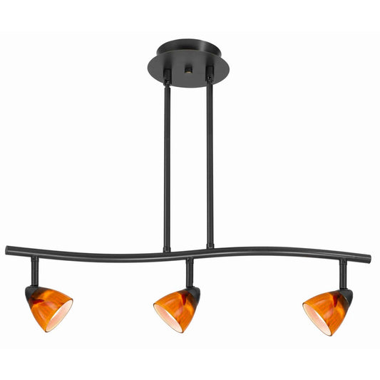 3 Light 120V Metal Track Light Fixture With Glass Shade, Black And Orange By Benzara | Ceiling Lamps |  Modishstore 