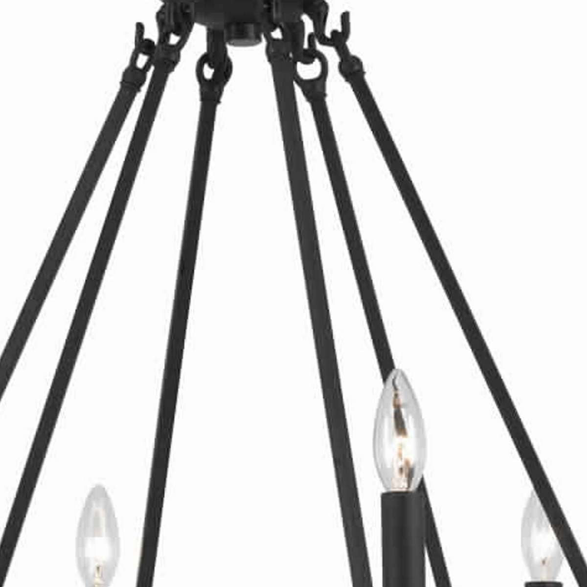 6 Bulb Metal Frame Wagon Wheel Candle Chandelier With Wooden Accents, Black By Benzara | Chandeliers |  Modishstore  - 3
