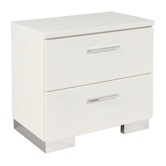 2 Drawer Wooden Nightstand With Metal Base And Bar Handles, White By Benzara | Nightstands | Modishstore