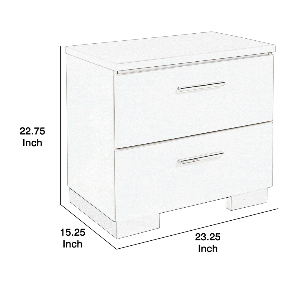 2 Drawer Wooden Nightstand With Metal Base And Bar Handles, White By Benzara | Nightstands | Modishstore - 5
