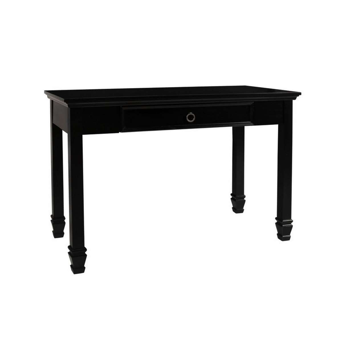 Single Drawer Wooden Desk With Metal Ring Pull And Tapered Legs, Black By Benzara | Desks |  Modishstore 