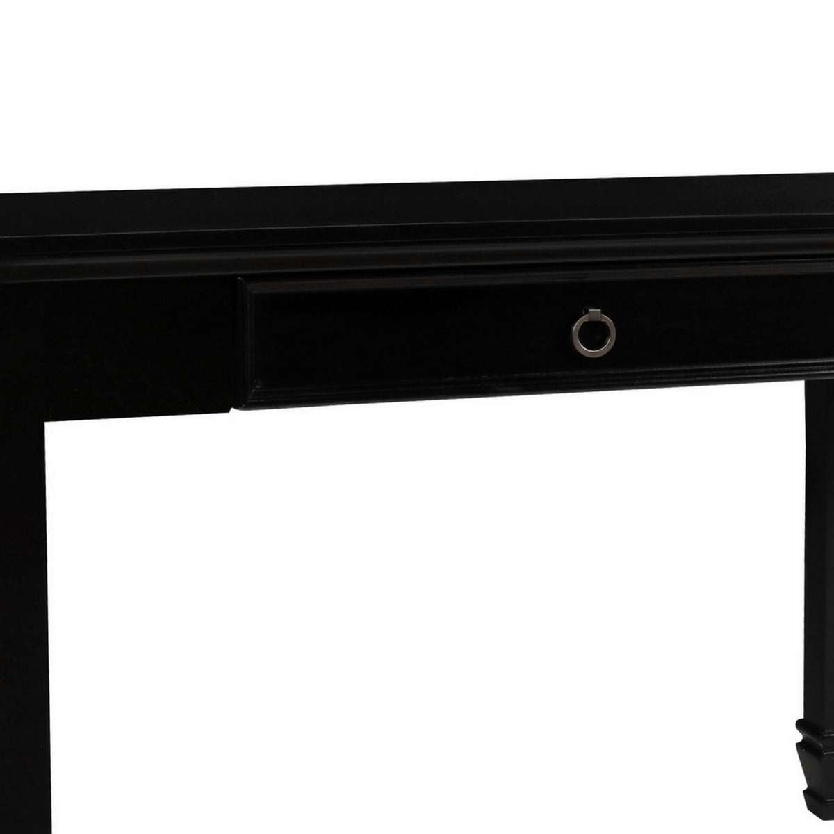 Single Drawer Wooden Desk With Metal Ring Pull And Tapered Legs, Black By Benzara | Desks |  Modishstore  - 2