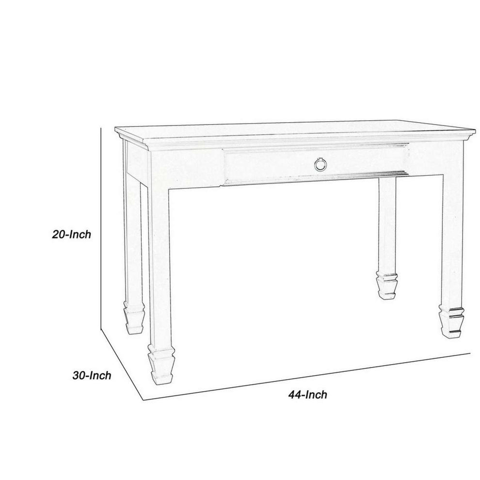 Single Drawer Wooden Desk With Metal Ring Pull And Tapered Legs, Black By Benzara | Desks |  Modishstore  - 5