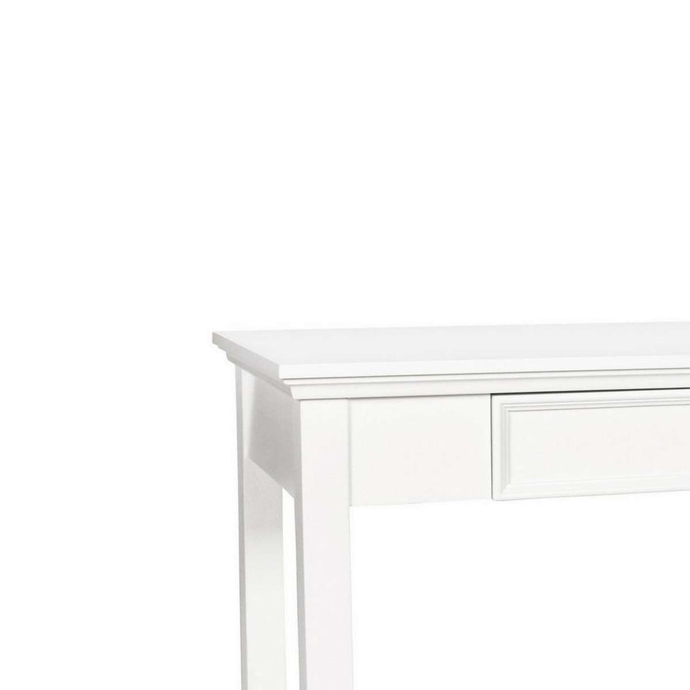 Single Drawer Wooden Desk With Metal Ring Pull And Tapered Legs, White By Benzara | Desks |  Modishstore  - 5