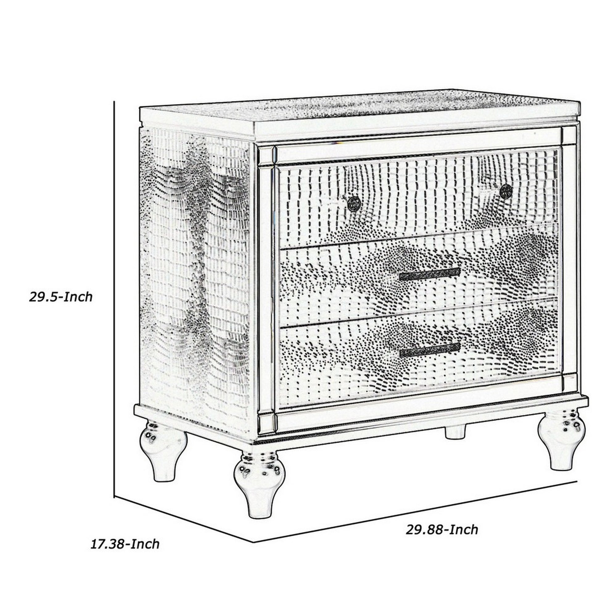 3 Drawer Wooden Nightstand With Mirror Accents And Faux Crystal Pulls,Black By Benzara | Nightstands | Modishstore - 5