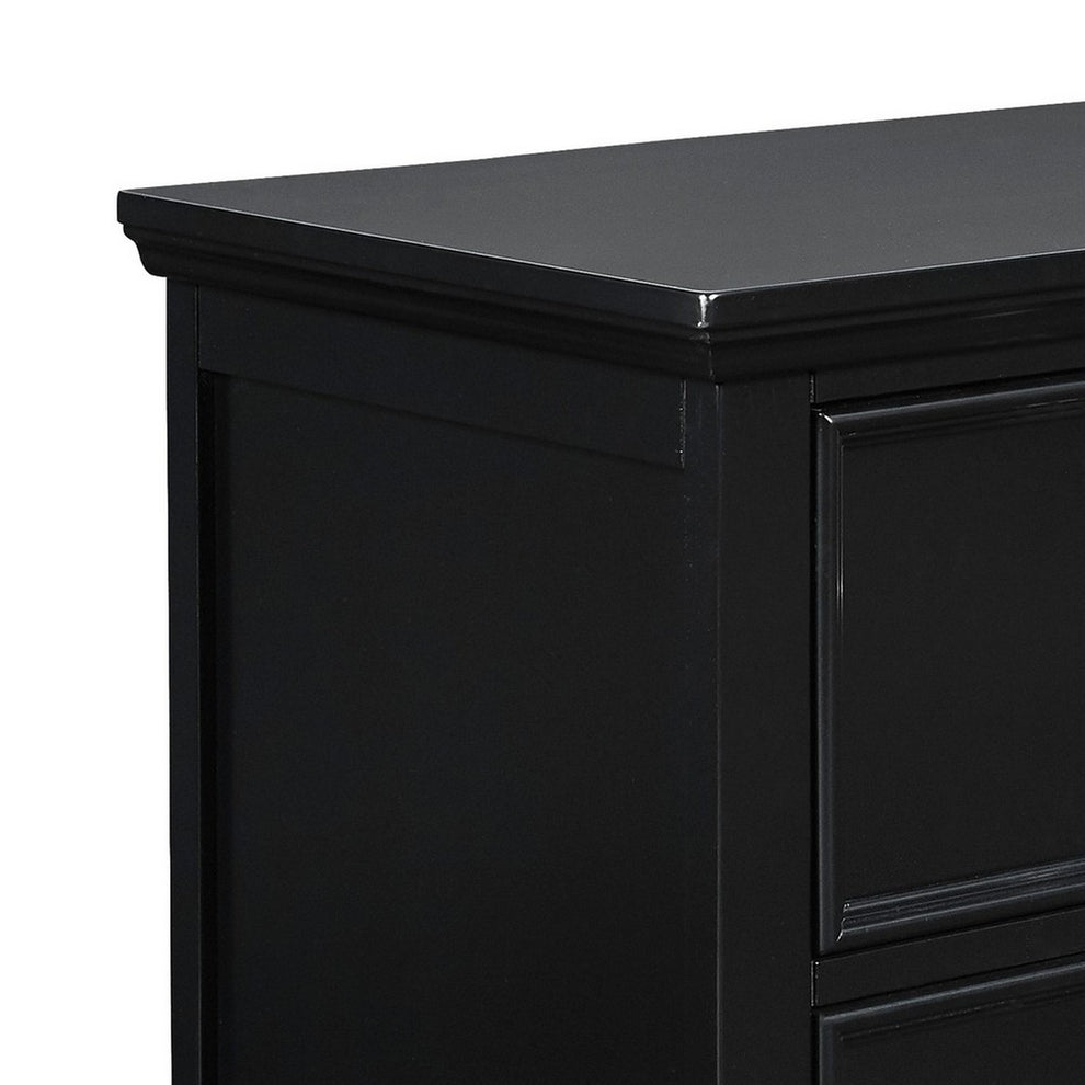 2 Drawer Wooden Nightstand With Tapered Legs And Metal Rings, Black By Benzara | Nightstands | Modishstore - 2