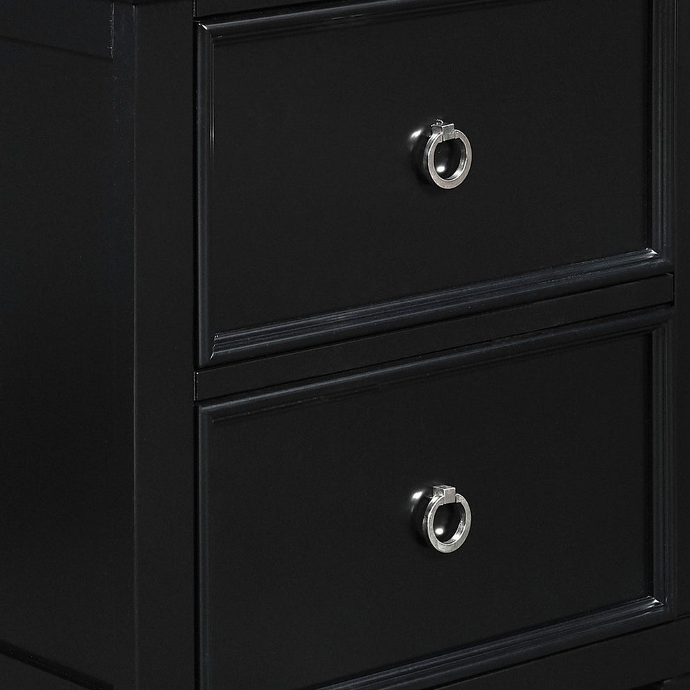 2 Drawer Wooden Nightstand With Tapered Legs And Metal Rings, Black By Benzara | Nightstands | Modishstore - 3