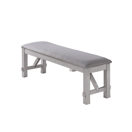 Fabric Upholstered Wooden Bench With Braces, Gray By Benzara | Benches | Modishstore