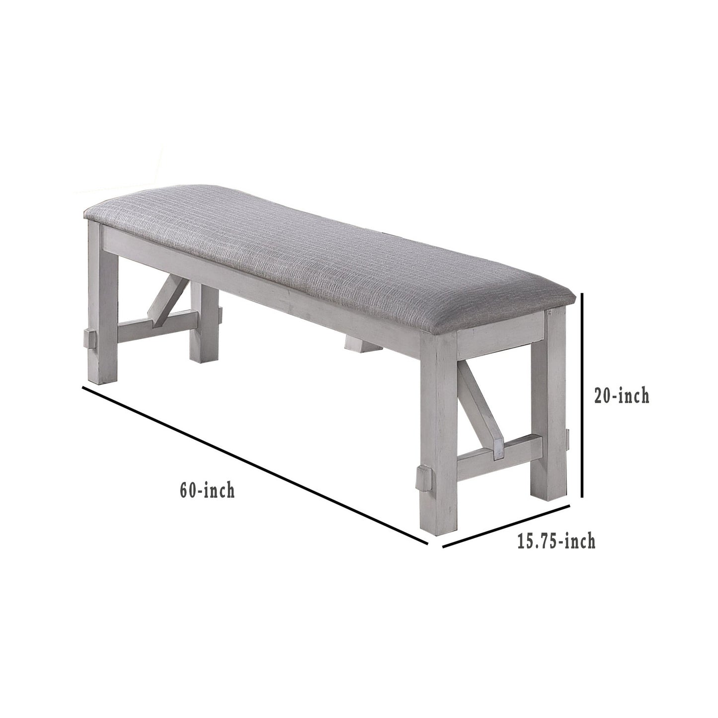 Fabric Upholstered Wooden Bench With Braces, Gray By Benzara | Benches | Modishstore - 5