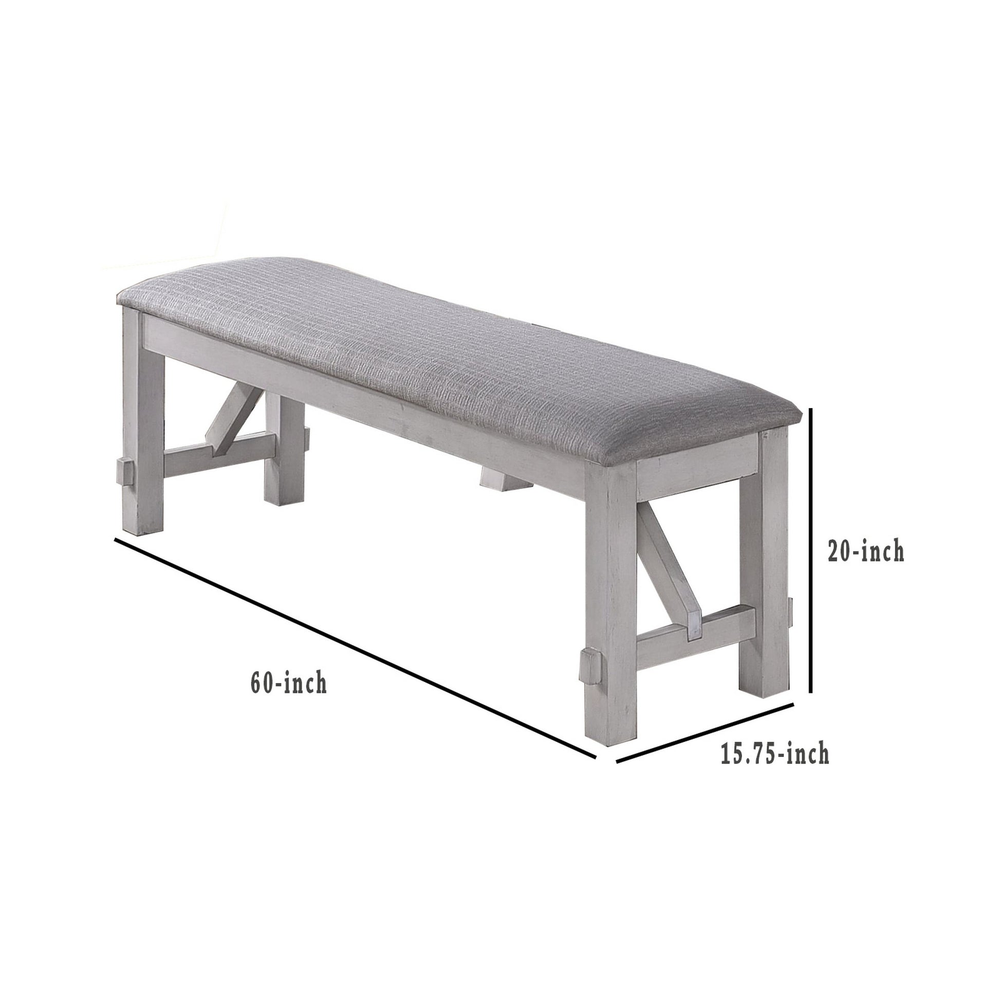 Fabric Upholstered Wooden Bench With Braces, Gray By Benzara | Benches | Modishstore - 5