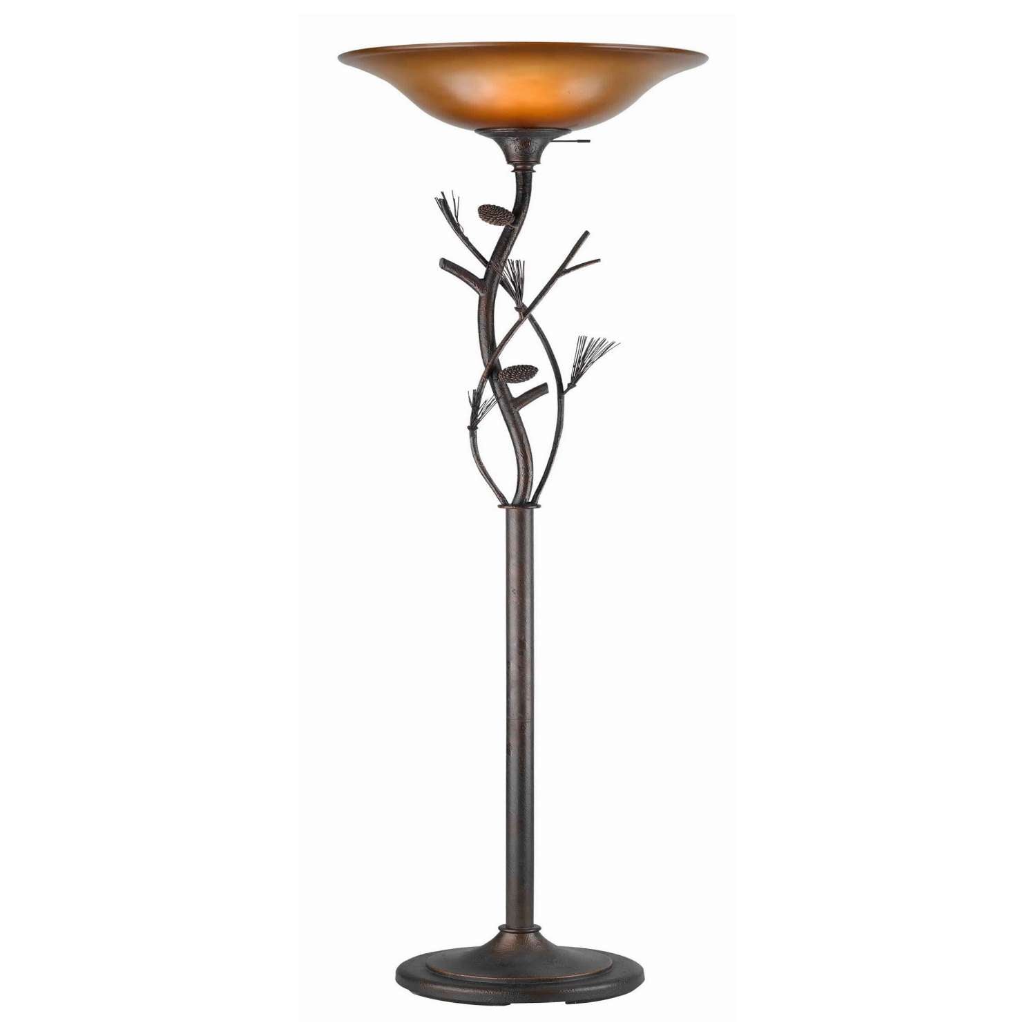 3 Way Glass Shade Torchiere Lamp With Pine And Twig Accents, Bronze By Benzara | Table Lamps |  Modishstore 
