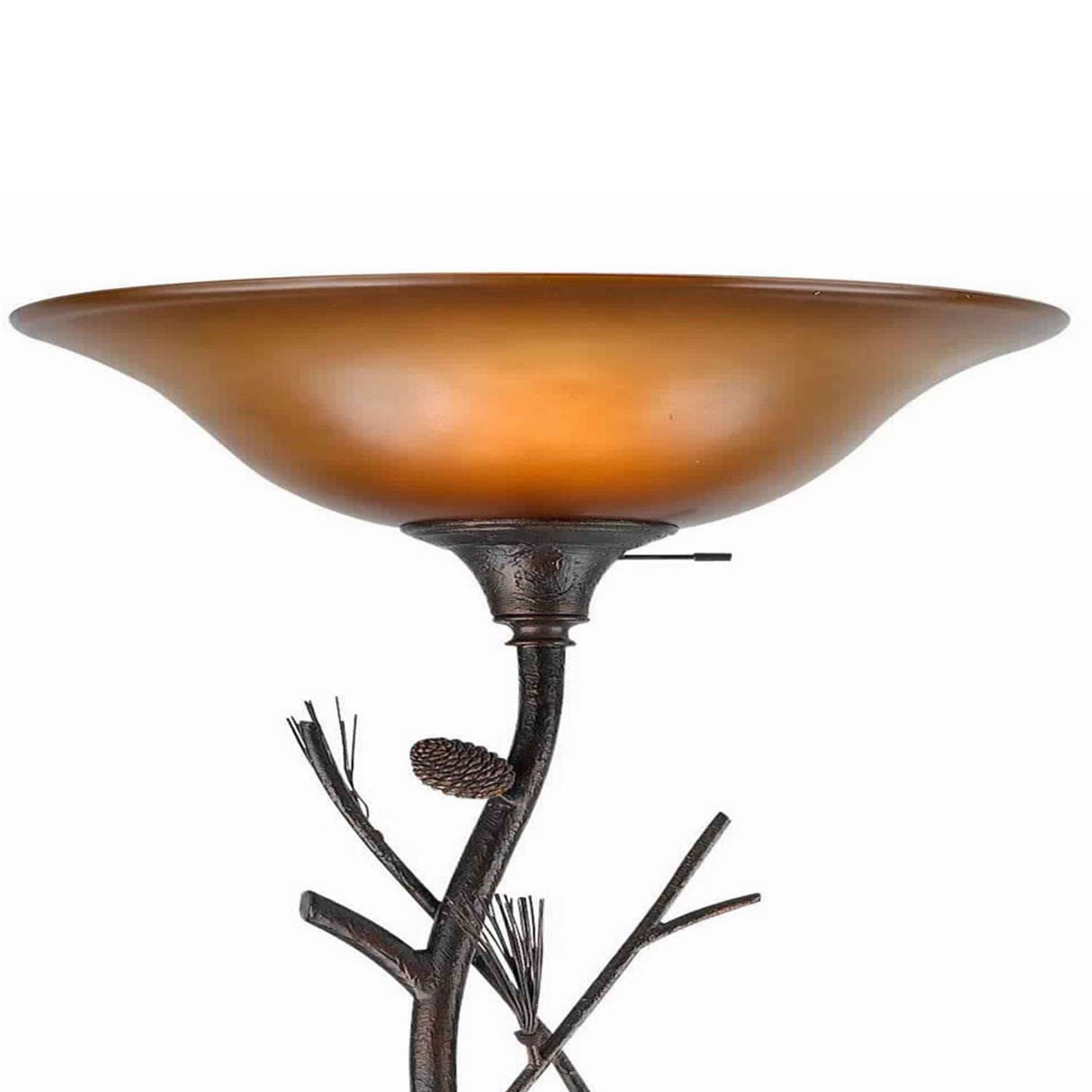 3 Way Glass Shade Torchiere Lamp With Pine And Twig Accents, Bronze By Benzara | Table Lamps |  Modishstore  - 3