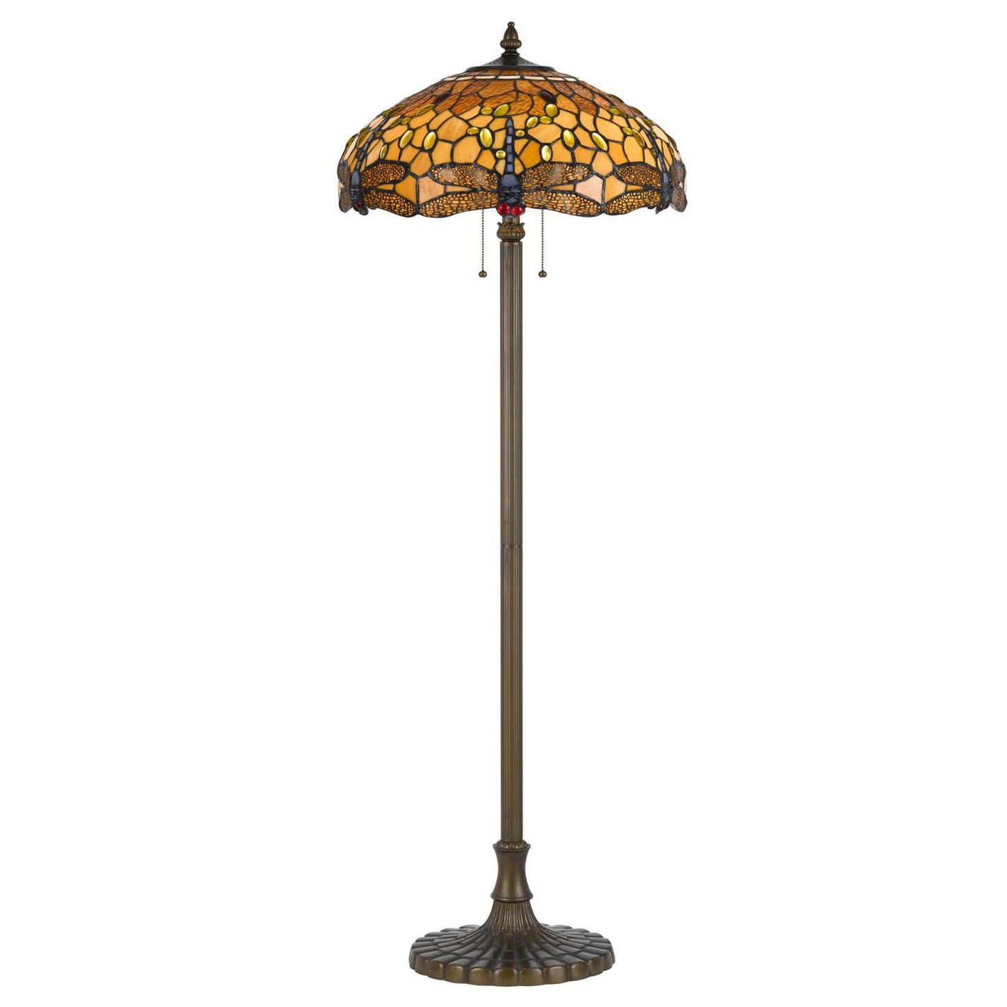 2 Bulb Tiffany Floor Lamp With Dragonfly Design Shade, Multicolor By Benzara | Floor Lamps |  Modishstore 
