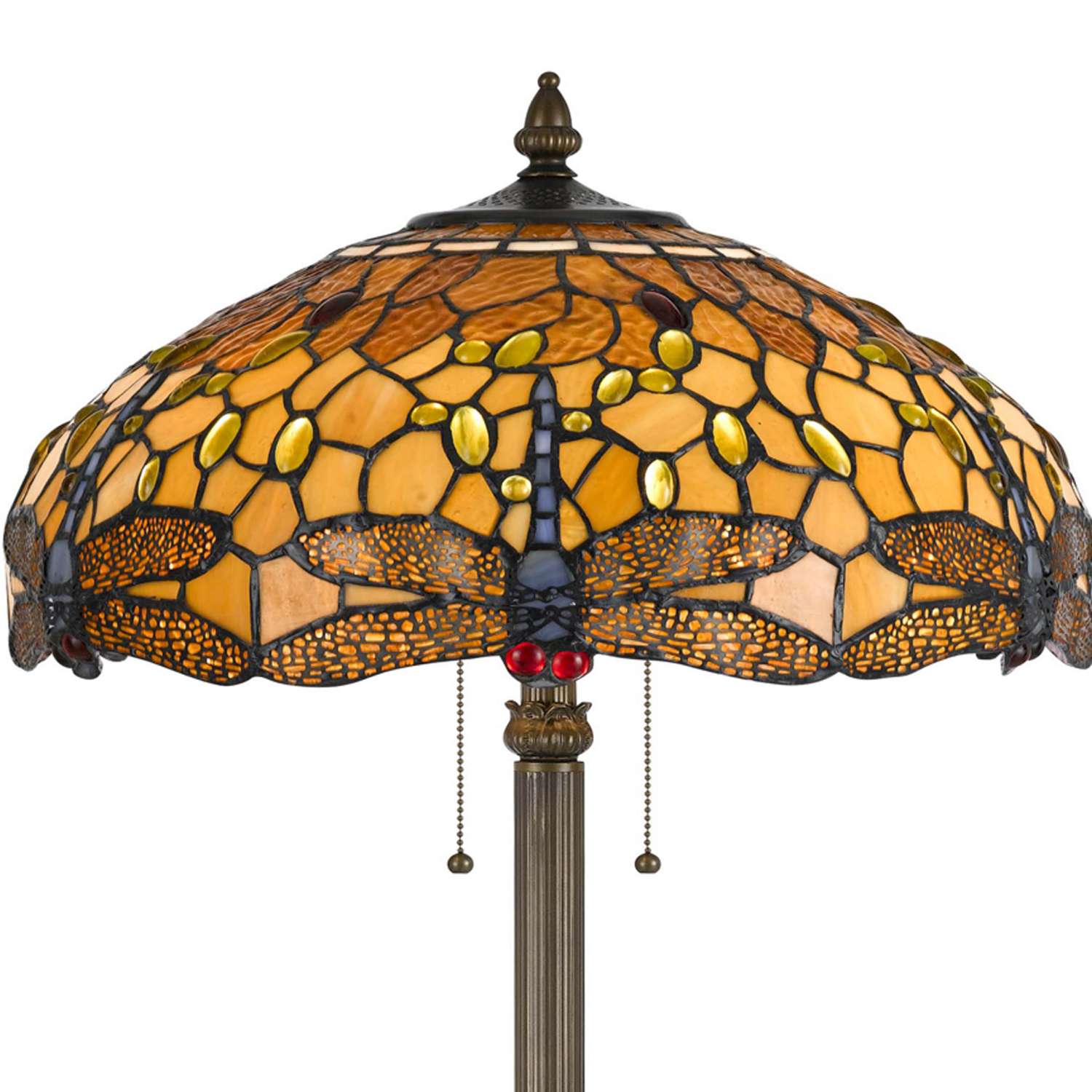2 Bulb Tiffany Floor Lamp With Dragonfly Design Shade, Multicolor By Benzara | Floor Lamps |  Modishstore  - 3