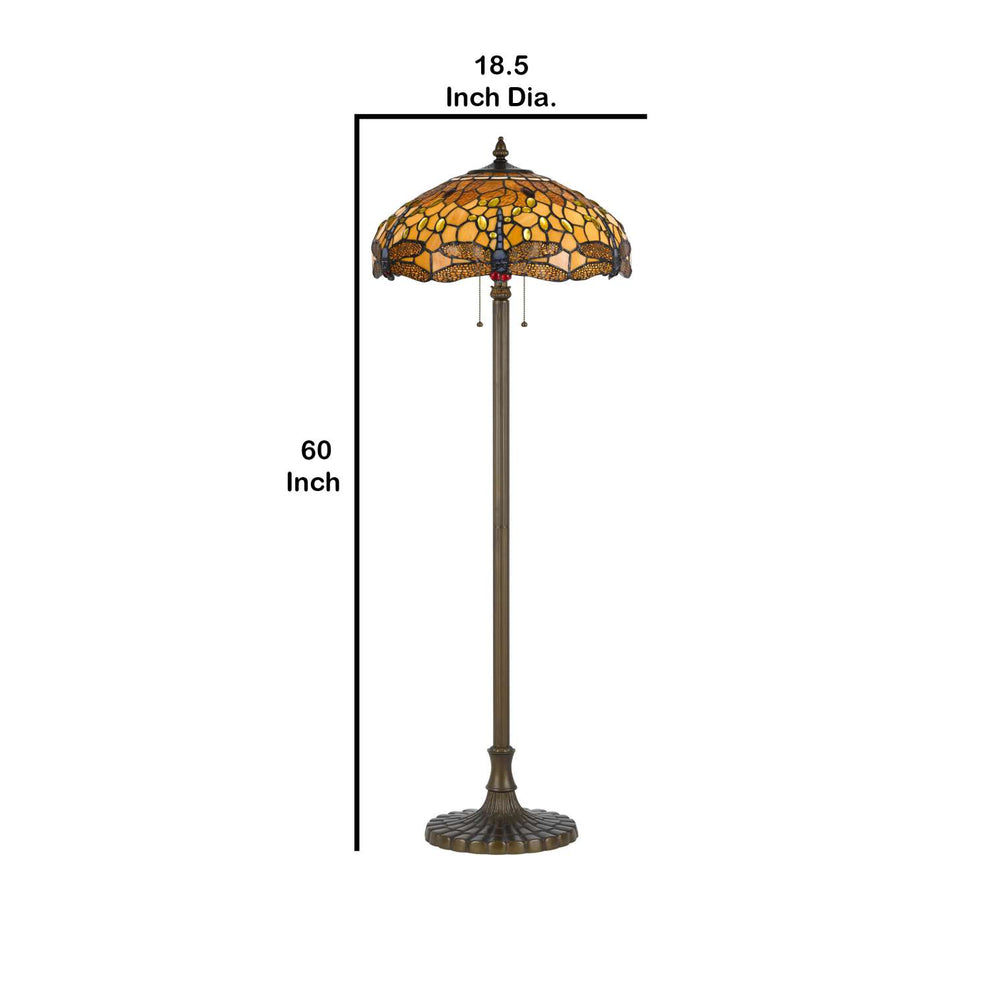 2 Bulb Tiffany Floor Lamp With Dragonfly Design Shade, Multicolor By Benzara | Floor Lamps |  Modishstore  - 2