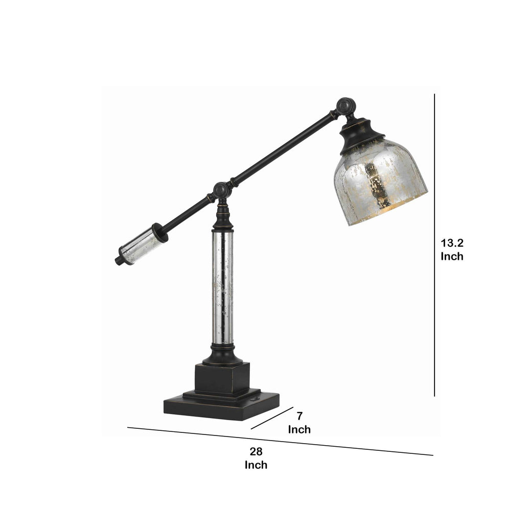 60 Watt Metal Body Table Lamp With Dome Glass Shade, Black And Silver By Benzara | Table Lamps |  Modishstore  - 2