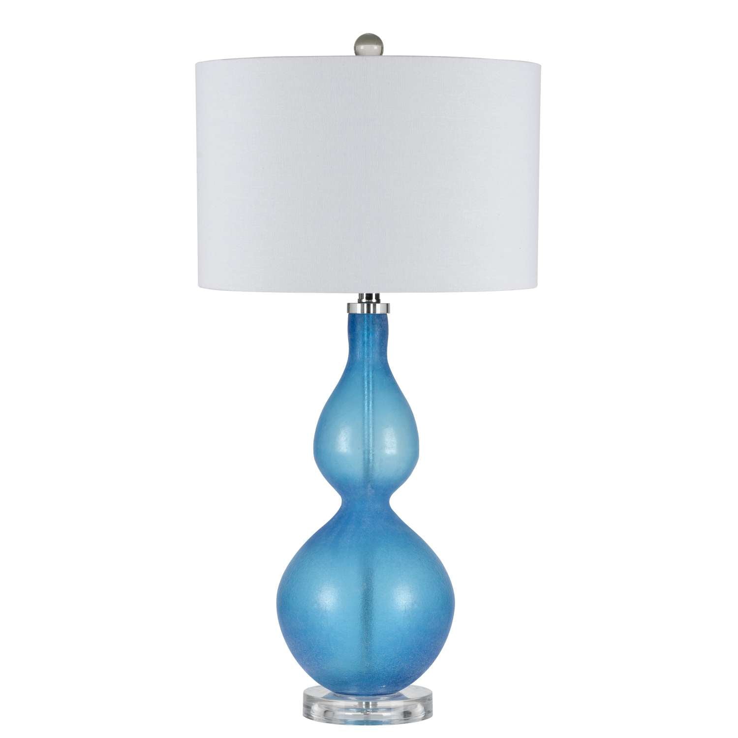 Resin Table Lamp With Turned Body And Fabric Drum Shade, Blue And White By Benzara | Table Lamps |  Modishstore 