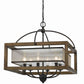 6 Bulb Square Chandelier With Wooden Frame And Organza Striped Shade, Brown By Benzara | Chandeliers |  Modishstore 