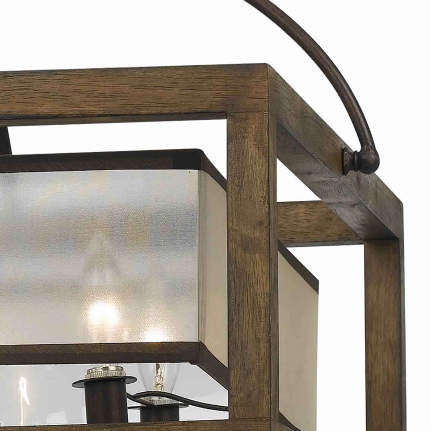 6 Bulb Square Chandelier With Wooden Frame And Organza Striped Shade, Brown By Benzara | Chandeliers |  Modishstore  - 4