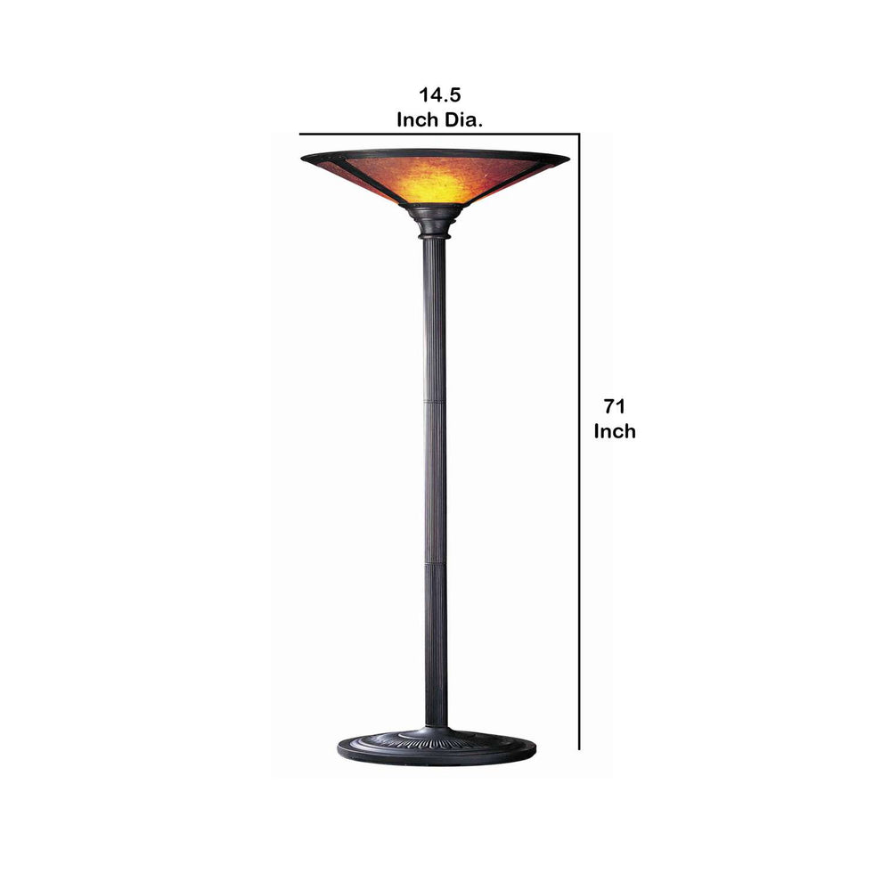 3 Way Metal Body Torchiere Lamp With Conical Mica Shade, Bronze By Benzara | Table Lamps |  Modishstore  - 2