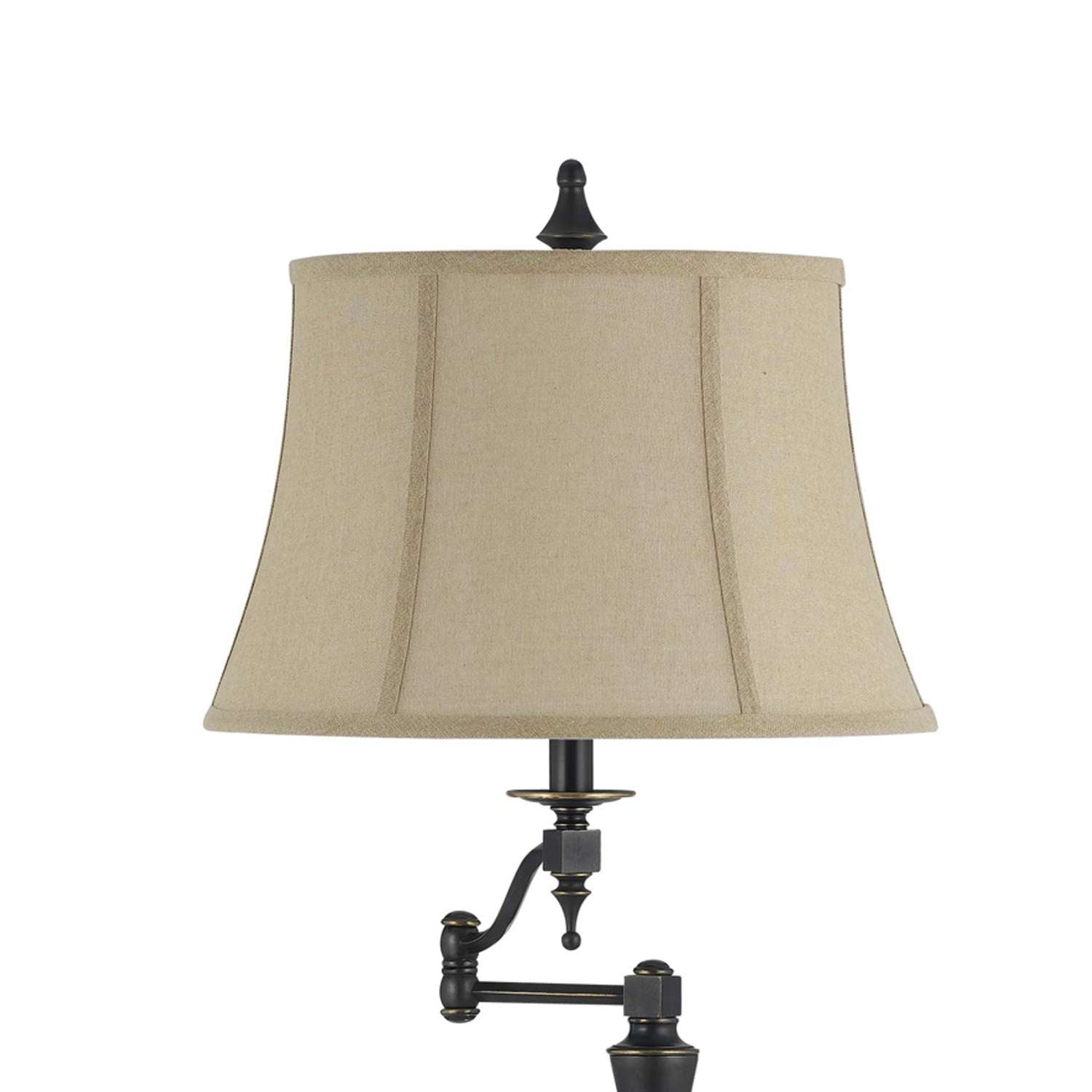 Metal Body Floor Lamp With Fabric Tapered Bell Shade, Beige And Black By Benzara | Floor Lamps |  Modishstore  - 3
