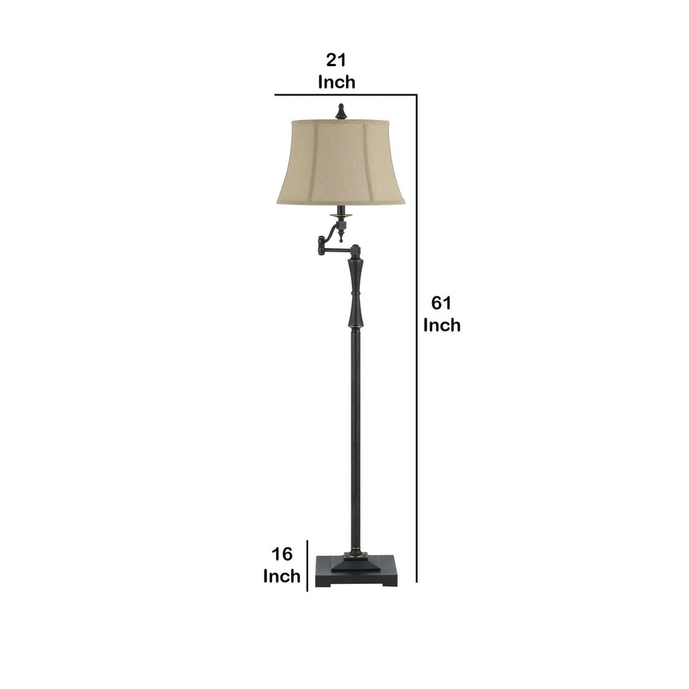 Metal Body Floor Lamp With Fabric Tapered Bell Shade, Beige And Black By Benzara | Floor Lamps |  Modishstore  - 2