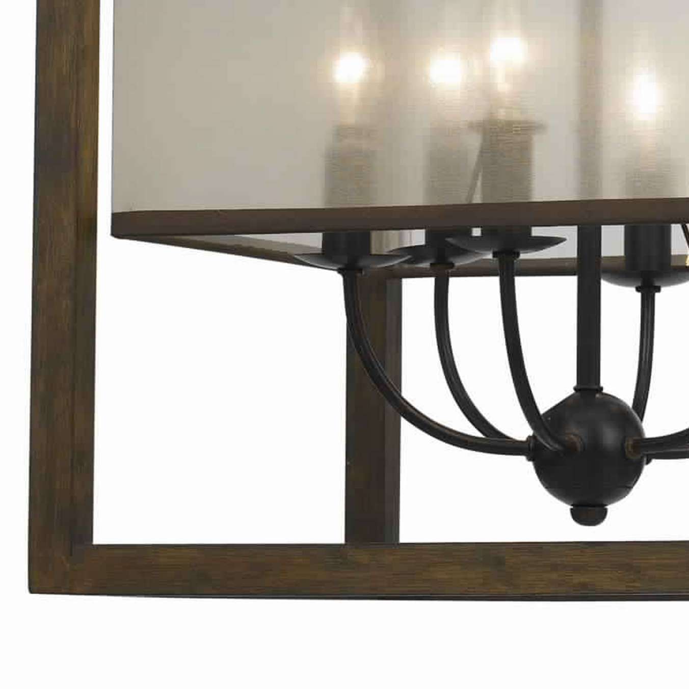 Rectangular Chandelier With Wooden Frame And Organza Striped Shade, Brown By Benzara | Chandeliers |  Modishstore  - 5