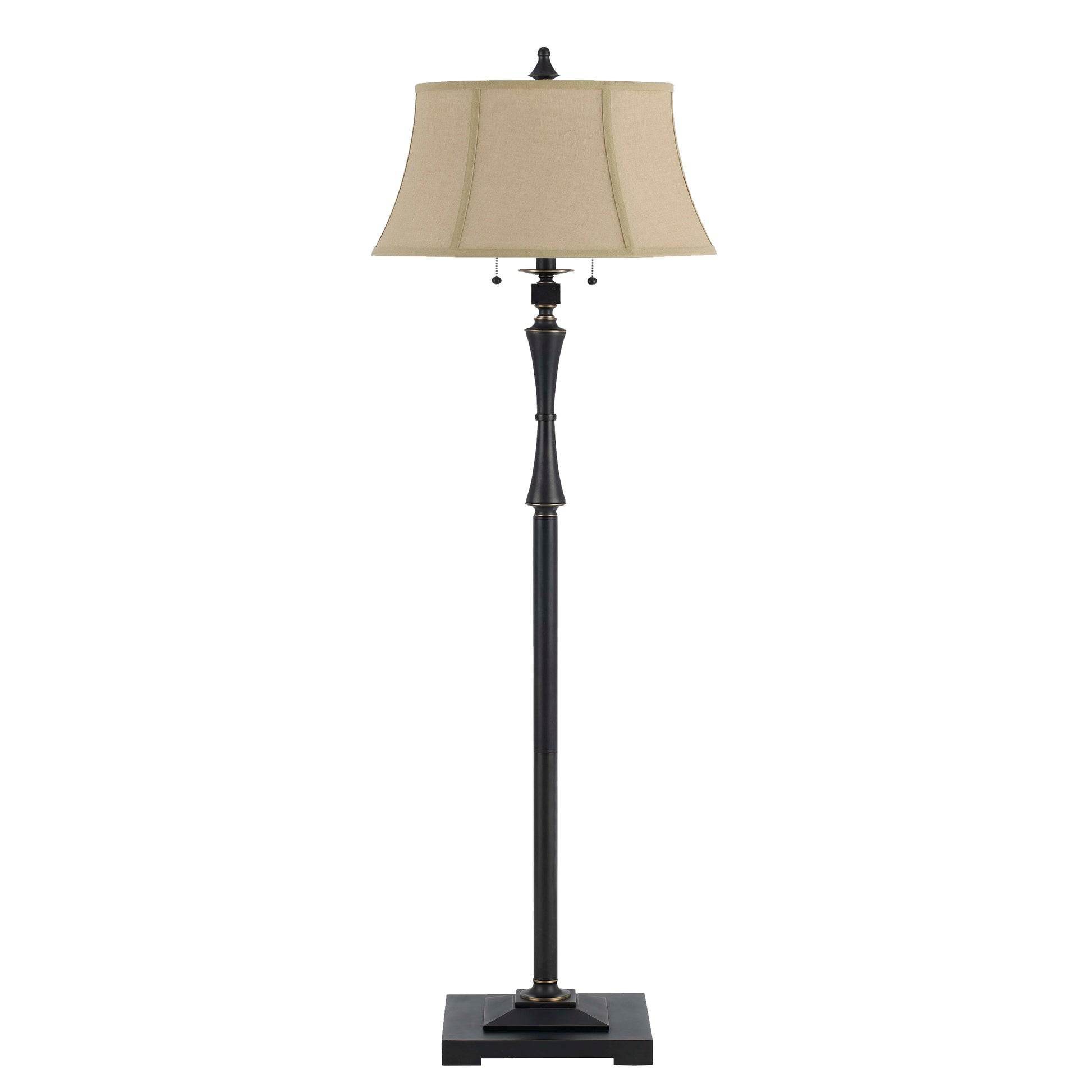 Metal Body Floor Lamp With Fabric Tapered Bell Shade, Black And Beige By Benzara | Floor Lamps | Modishstore