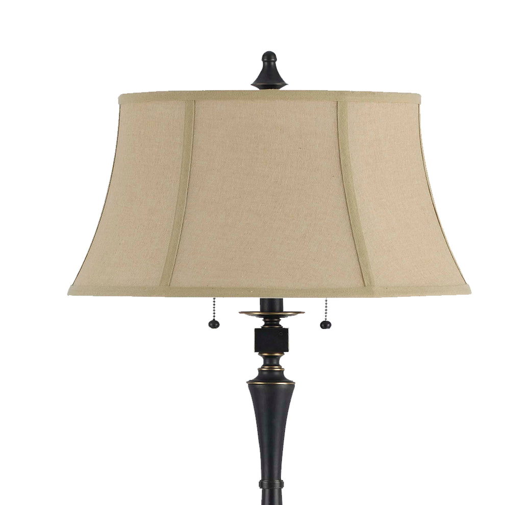 Metal Body Floor Lamp With Fabric Tapered Bell Shade, Black And Beige By Benzara | Floor Lamps | Modishstore - 4