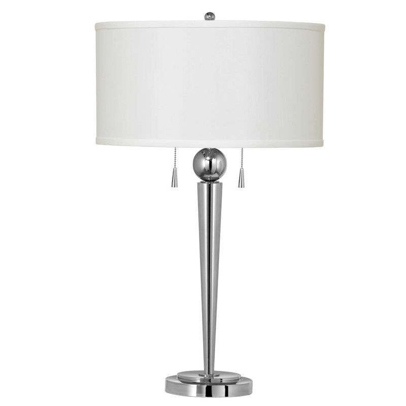 Dual Bulb Metal Body Table Lamp With Fabric Drum Shade, Silver And White By Benzara | Table Lamps |  Modishstore 