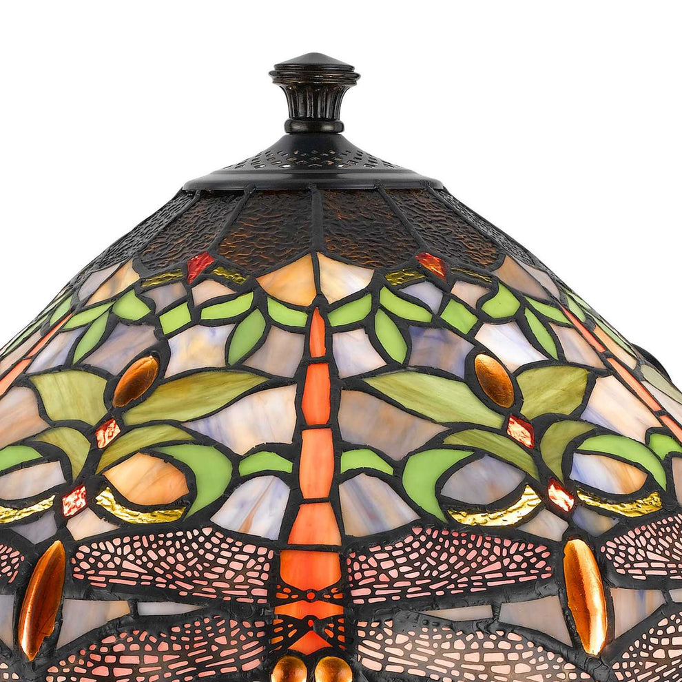 Tiffany Table Lamp With Metal Body And Dragonfly Design Shade, Multicolor By Benzara | Table Lamps |  Modishstore  - 3
