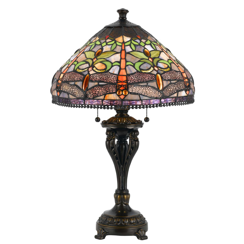 Tiffany Table Lamp With Metal Body And Dragonfly Design Shade, Multicolor By Benzara | Table Lamps |  Modishstore 