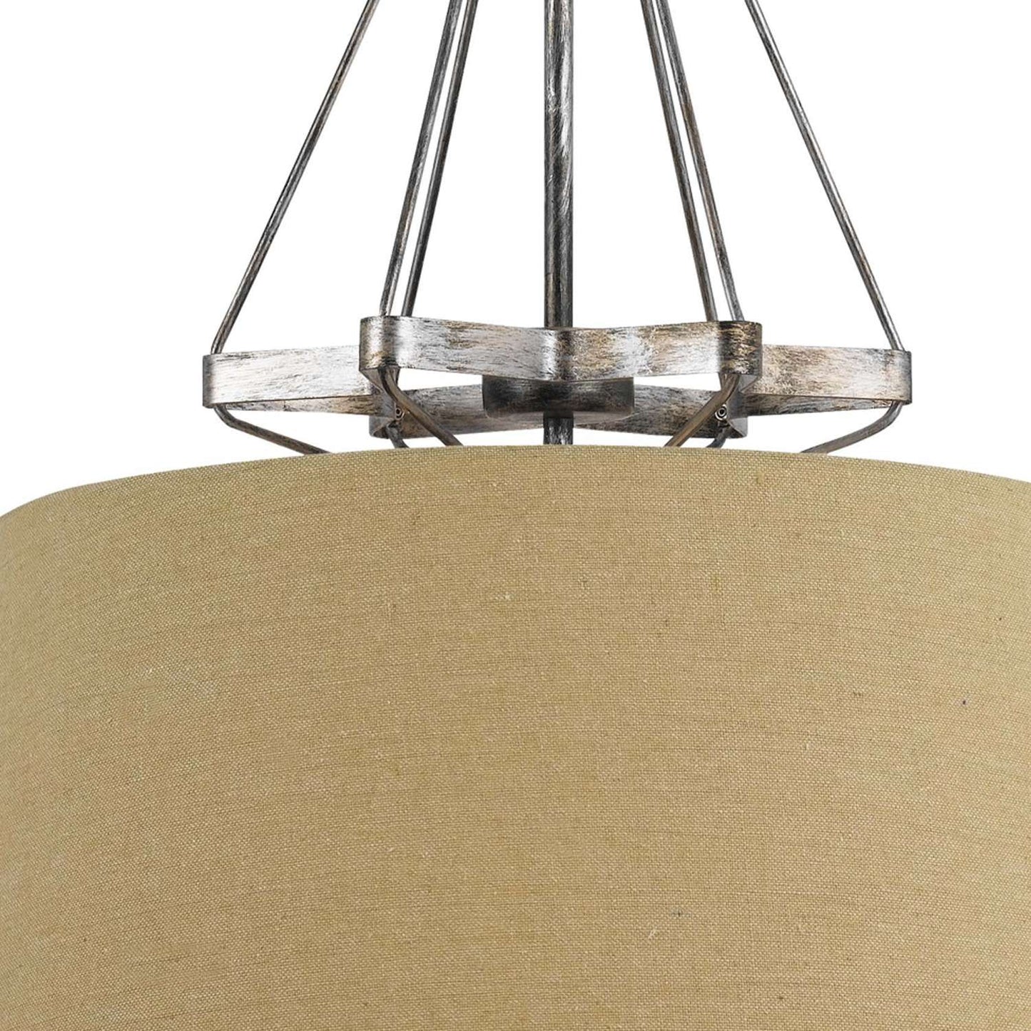 3 Bulb Pendent With Round Burlap Shade And Metal Frame, Beige By Benzara | Chandeliers |  Modishstore  - 4
