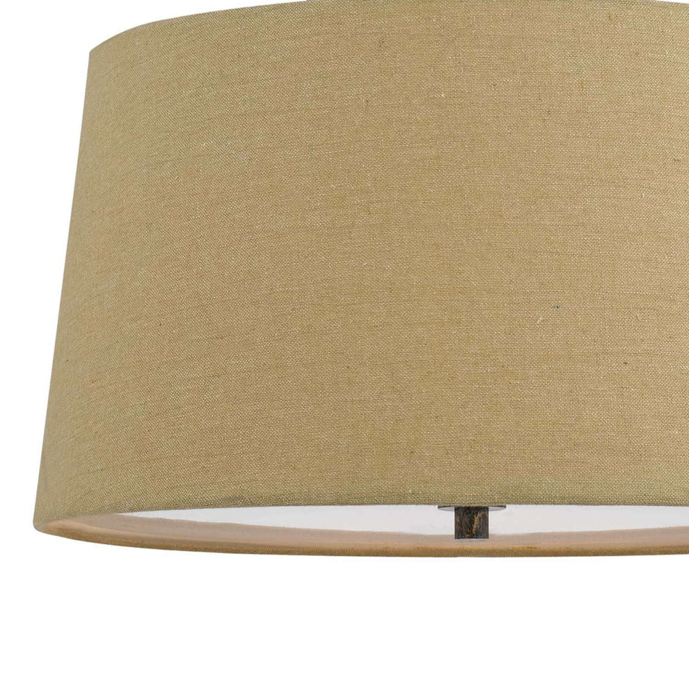 3 Bulb Pendent With Round Burlap Shade And Metal Frame, Beige By Benzara | Chandeliers |  Modishstore  - 3
