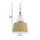 3 Bulb Pendent With Round Burlap Shade And Metal Frame, Beige By Benzara | Chandeliers |  Modishstore  - 2