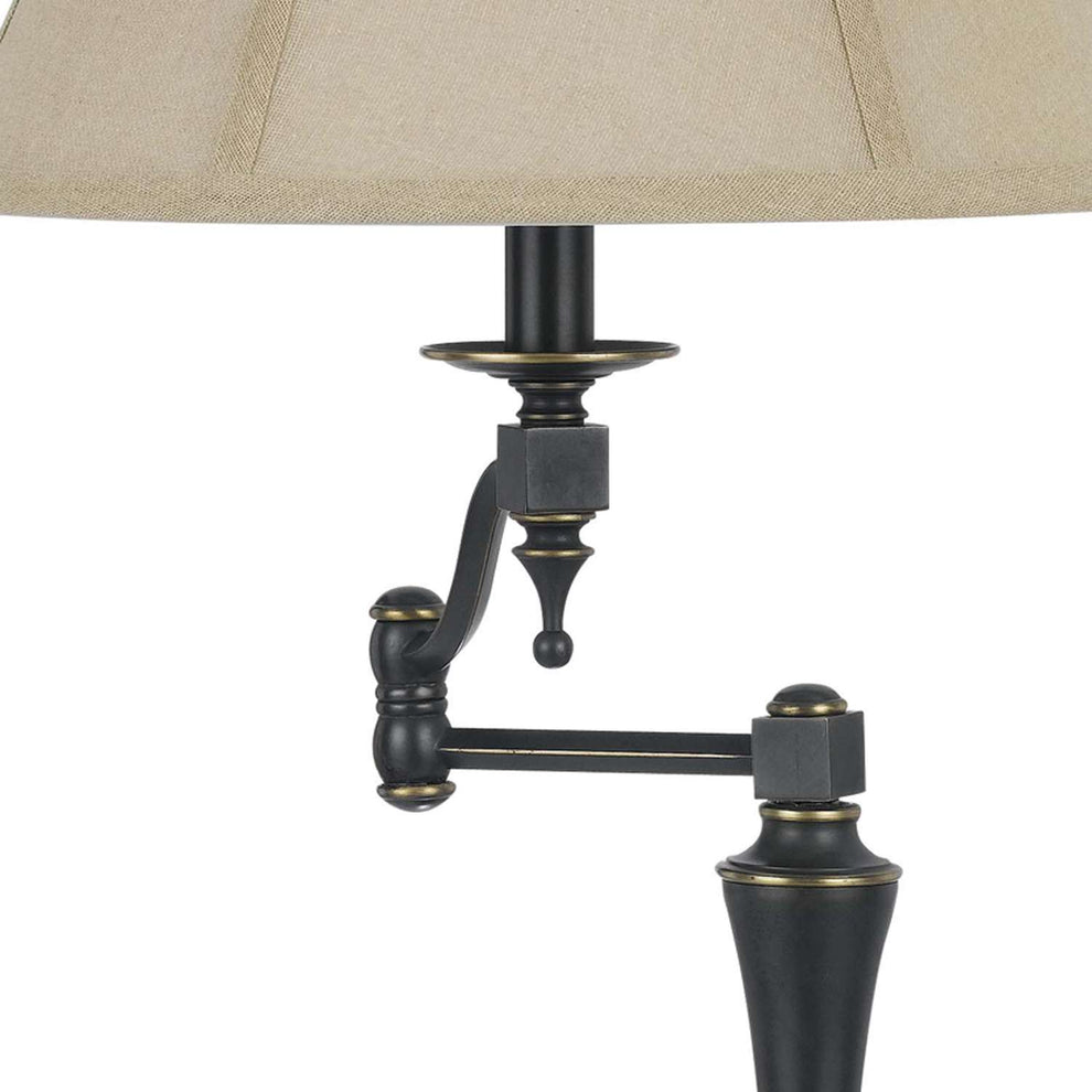 Metal Body Table Lamp With Fabric Tapered Bell Shade, Black And Beige By Benzara | Table Lamps |  Modishstore  - 4