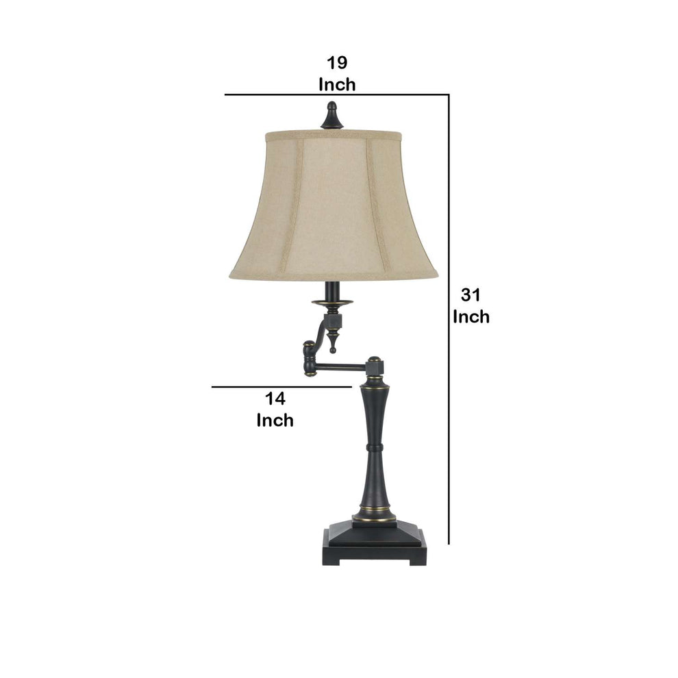 Metal Body Table Lamp With Fabric Tapered Bell Shade, Black And Beige By Benzara | Table Lamps |  Modishstore  - 2