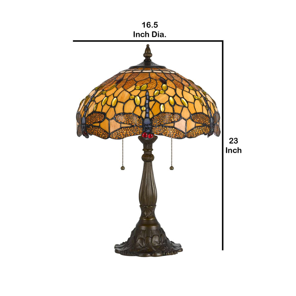 2 Bulb Tiffany Table Lamp With Dragonfly Design Shade, Multicolor By Benzara | Table Lamps |  Modishstore  - 2