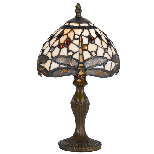Metal Body Tiffany Table Lamp With Dragonfly Design Shade, Multicolor By Benzara | Desk Lamps | Modishstore