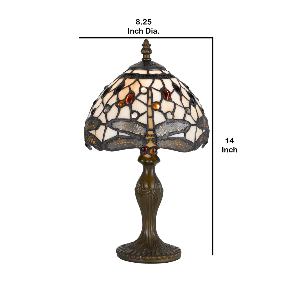 Metal Body Tiffany Table Lamp With Dragonfly Design Shade, Multicolor By Benzara | Desk Lamps | Modishstore - 5